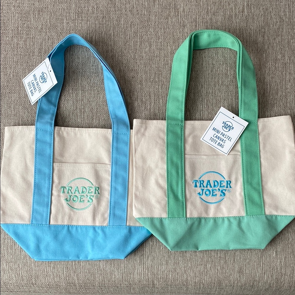 Trader Joe’s Mini Canvas Tote Bags - Blue and Green